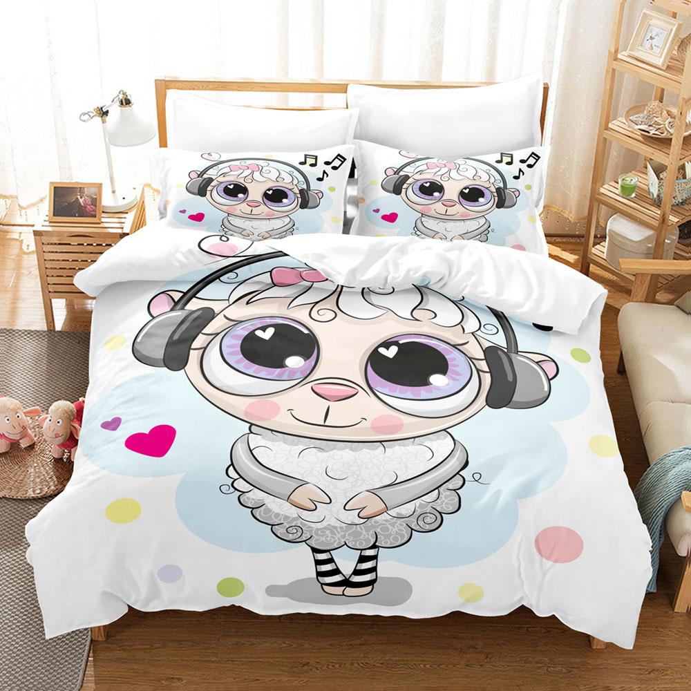 Мультяшный комплект пододеяльника с овечками, милые белые овечки, цветочный узор, размер кинг, квин, полный, для детей, мальчиков, девочек, подарок, полиэстеровый комплект постельного белья