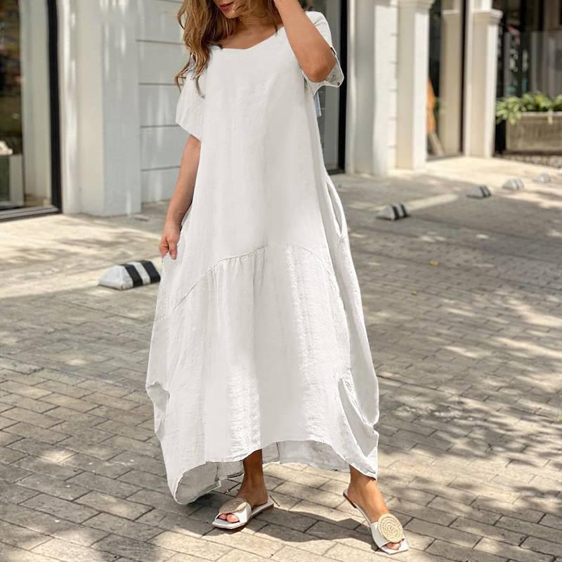 Spring and Summer Literary Loose Large Size Cotton Linen Long Dresses Dresses