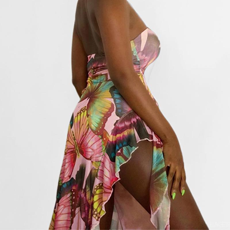 Весна Новая Женская Мода Принтованное Необычное Облегающее Платье Без Бретелей