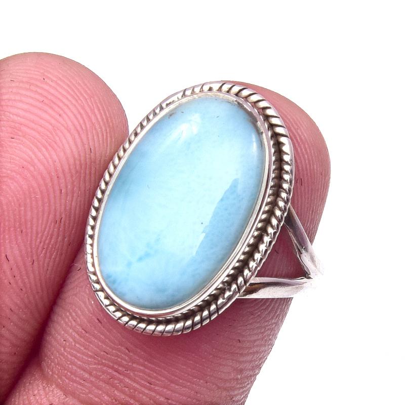 Natural Republic Larimar Gemstone 925 Solid Sterling Silver Gift Ring S.6 C0y57