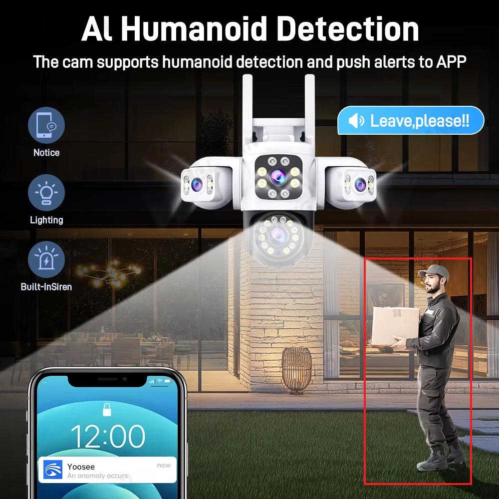 6K 12MP WiFi камера наружная камера безопасности три экрана три объектива PTZ 360° охранная система видеонаблюдения камера Yoosee