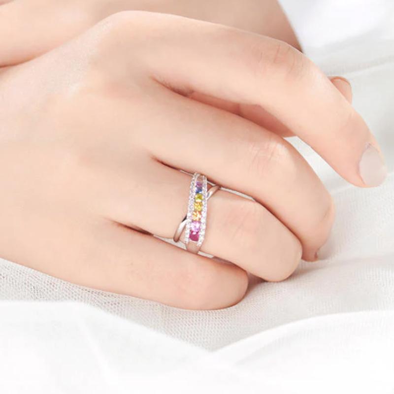 Huitan Прелестное Красочное Кольцо на Палец с Цирконием для Женщин Цвет Сверкающий Кубический Цирконий Аксессуары Крест Роскошные Свадебные Украшения