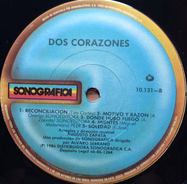 Виниловая пластинка DOS CORAZONES Dos Corazones 10131 Sonografica 1986 Венесуэла Латинская б/у