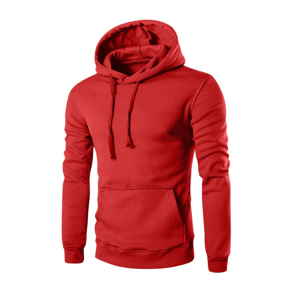 Men's Solid Color Hooded Sweatshirt Men's Casual Sports Long Sleeved Pullover Sweatshirt