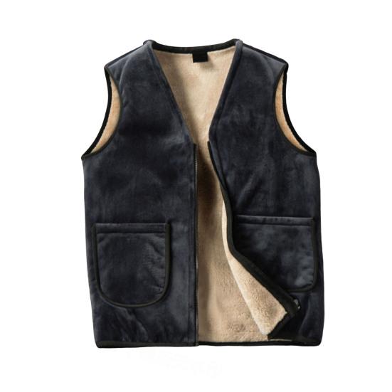 Men Vest Coat V-Neck Sleeveless Solid Color Velvet Lined Vest Coat with Pockets