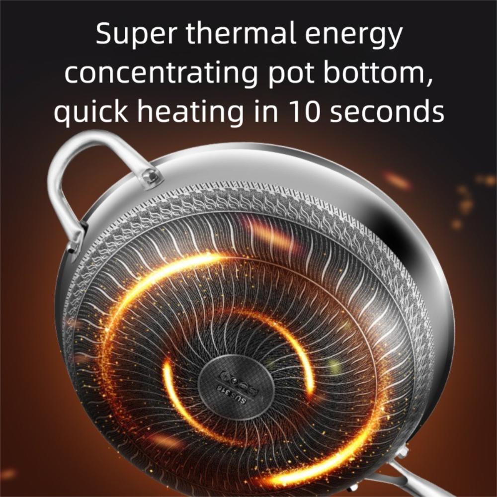 Антипригарный вок из нержавеющей стали 316, без покрытия, с сотовым дном, сковорода вок, газовая, индукционная плита