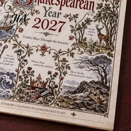 Functional Art Hanging Painting 2027 Wall Calendar, Vintage Illustrated Calendar with 12 Plays Through, Romance Daily Task Management Planner Literary