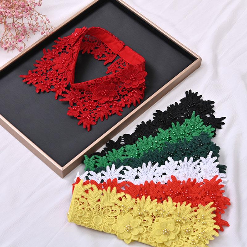 Lace Black White Fake Collar Tie Beading Detachable Collar Shirt False Collar Woman Blouse Top Dickey Detachable Lapel Necklace