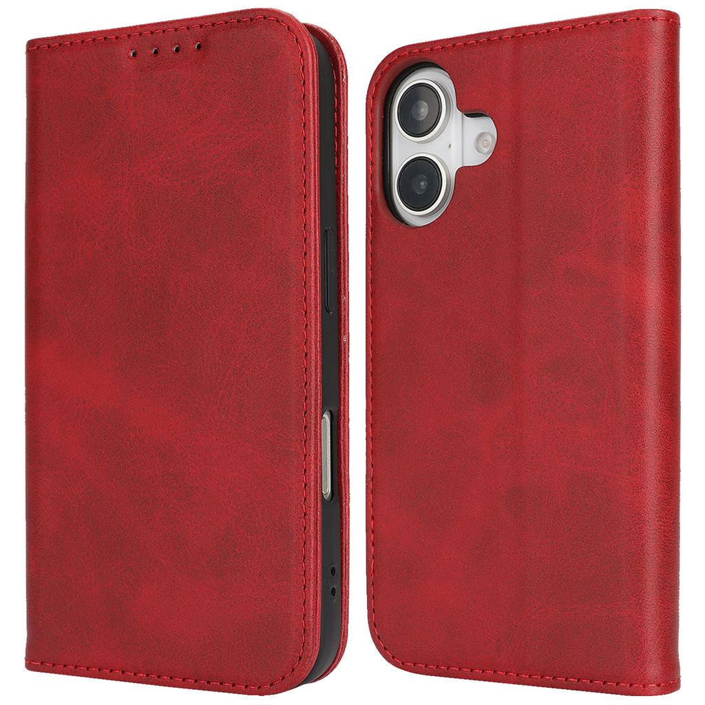 For iPhone 17 Case PU Leather Calf Textured Magnetic Closing Smart Phone Cover