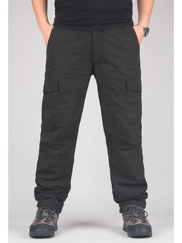 Мужские уличные брюки-карго с множеством карманов и флисовой подкладкой