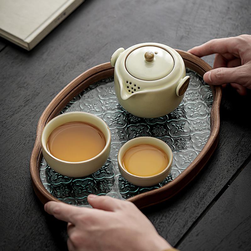 Ru Kiln Travel Tea Set Kuaike Cup Car Portable Outdoor Portable Beige Open Film Brewing Teapot Business