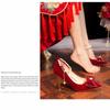 Spring and Autumn Fleece French Pointed Thick Heels Bow High Heels Red Wedding Shoes