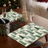 4-Piece Christmas Placemats 12x18 Inch Heat-Insulating Mats with Green Pine Tree and Merry Christmas Design - Winter Table Decoration