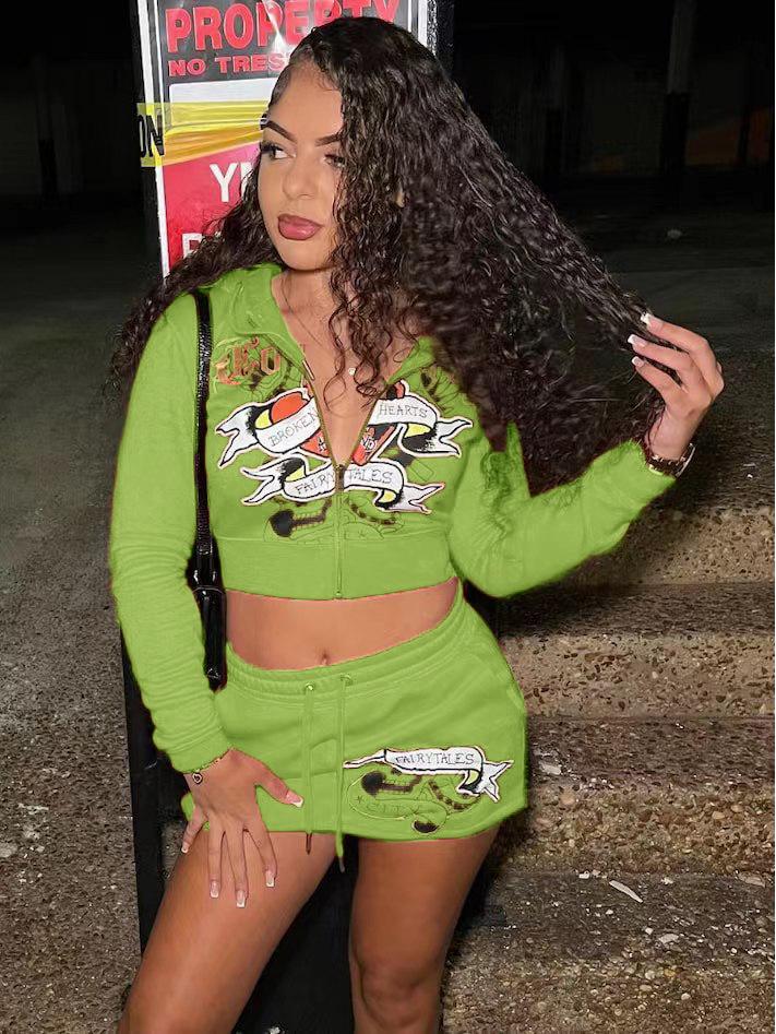 2024 Весна Европейская и американская женская мода Комплект юбки с принтом XH901