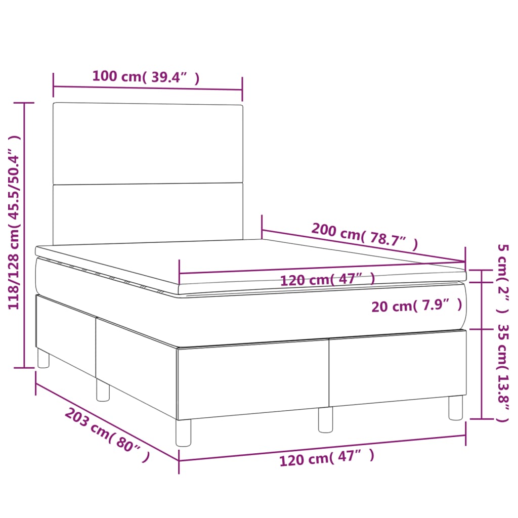 Vidaxl Łóżko Kontynentalne Z Materacem, Ciemnoszare, 120X200Cm Aksamit