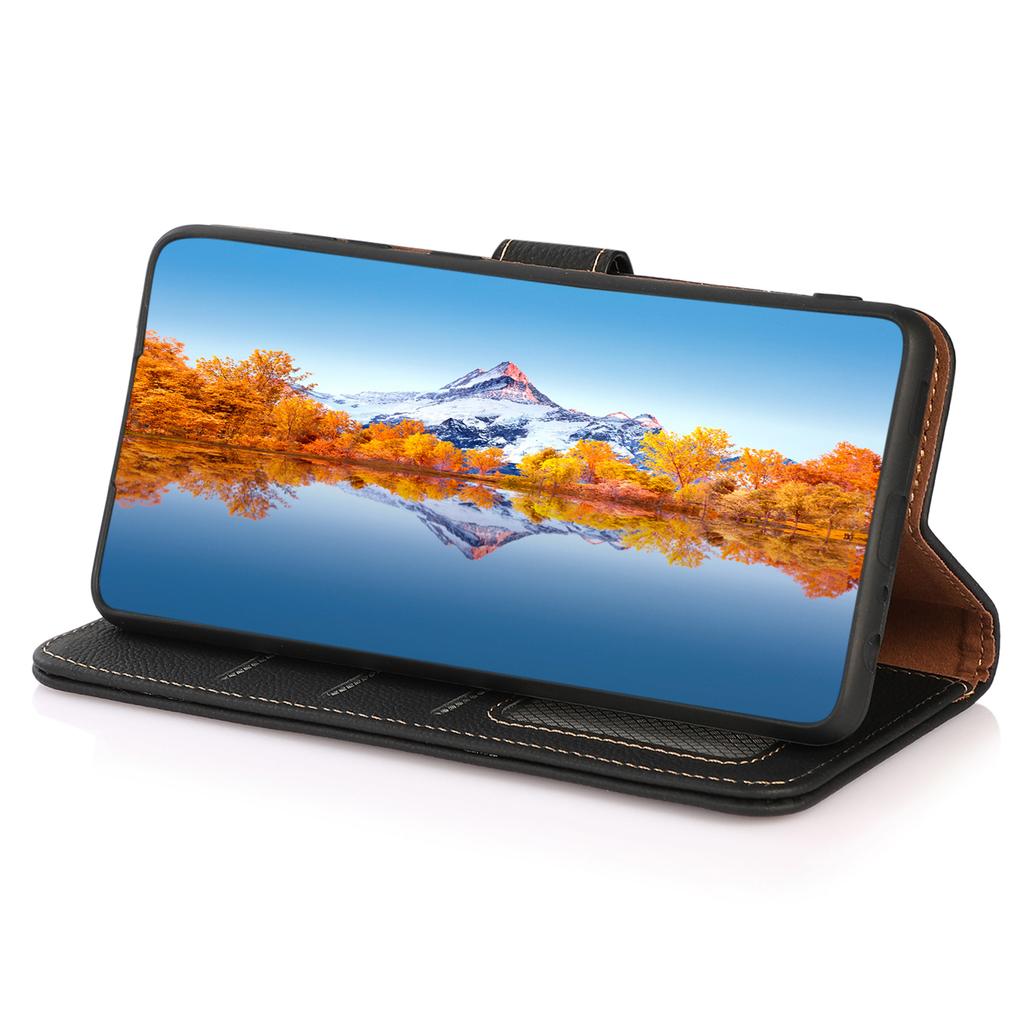 KHAZNEH For Samsung Galaxy A34 5G Phone Stand Case Wallet Genuine Cow Leather RFID Blocking Cover