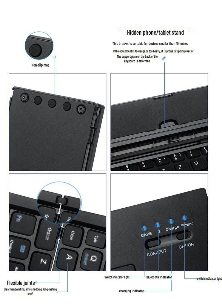 Портативная складная Bluetooth-клавиатура с аккумулятором для телефона, планшета и ноутбука