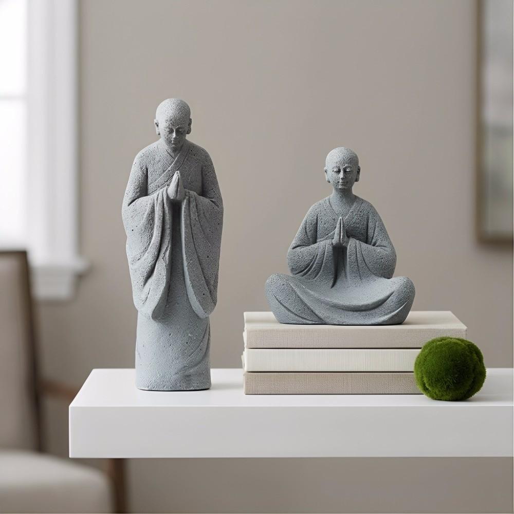 Micro-Landscape Meditation Monks Figurine Resin Funny Zen-Themed Decoration Desk Home Prayer Monks Statues