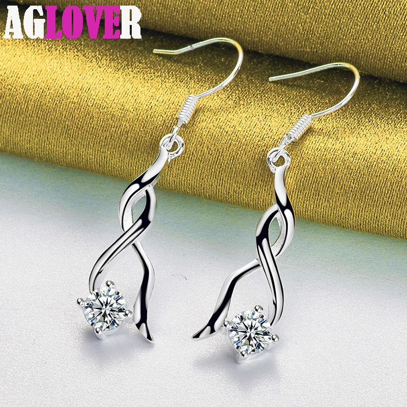 925 Sterling Silver AAA Zircon Drop Earrings Jewelry