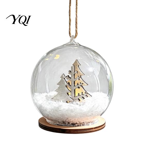Christmas Souvenir Gifts Lighted Glass Ball Ornament, LED Winter Snow Scene Hanging Decorations Bauble with Reindeer Cabin for Tree Seasonal Tabletop