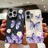 Чехол для телефона с бабочками и цветами для iPhone 16 15 Pro Max 16e 15 14 Plus 13 12 Pro Max 11, противоударный, с текстурой кожи, мягкий, цветной