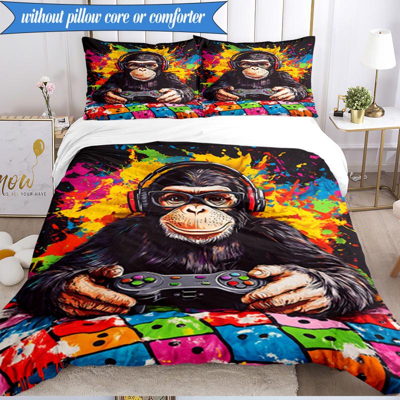 3PCS Monkey Gamer Adventure Bedding Set,Including 1pc Duvet Cover And 2pcs Pillowcases Perfect for Bedroom, Dormitory, Fan Christmas gift
