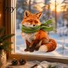 Reusable Seasonal Decor Fox Static Window Cling, Christmas Winter Glass Stickers, PVC Electrostatic Cling Removable Sticker Decal for Home Door