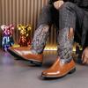 Autumn Winter Long Boots Retro Embroidered High Boots Outdoor Western Cowboy Knight Boots Men Pointed Sewn Carved Spliced Shoes