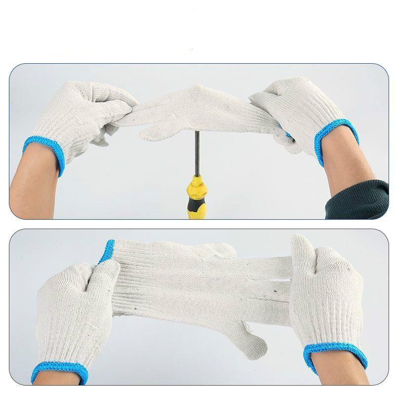 12pcs Construction Site Work Safety Gloves Cotton Yarn Cotton Thread Cotton Yarn Labor Nylon Warm Thick Wear-resistant Labor Protection Gloves