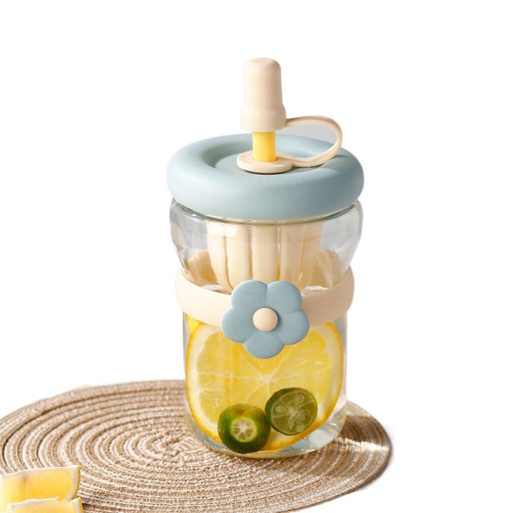 Flower Patch Straw Cup Portable Water Bottle Cartoon Glass Water Cup for Boys and Girls