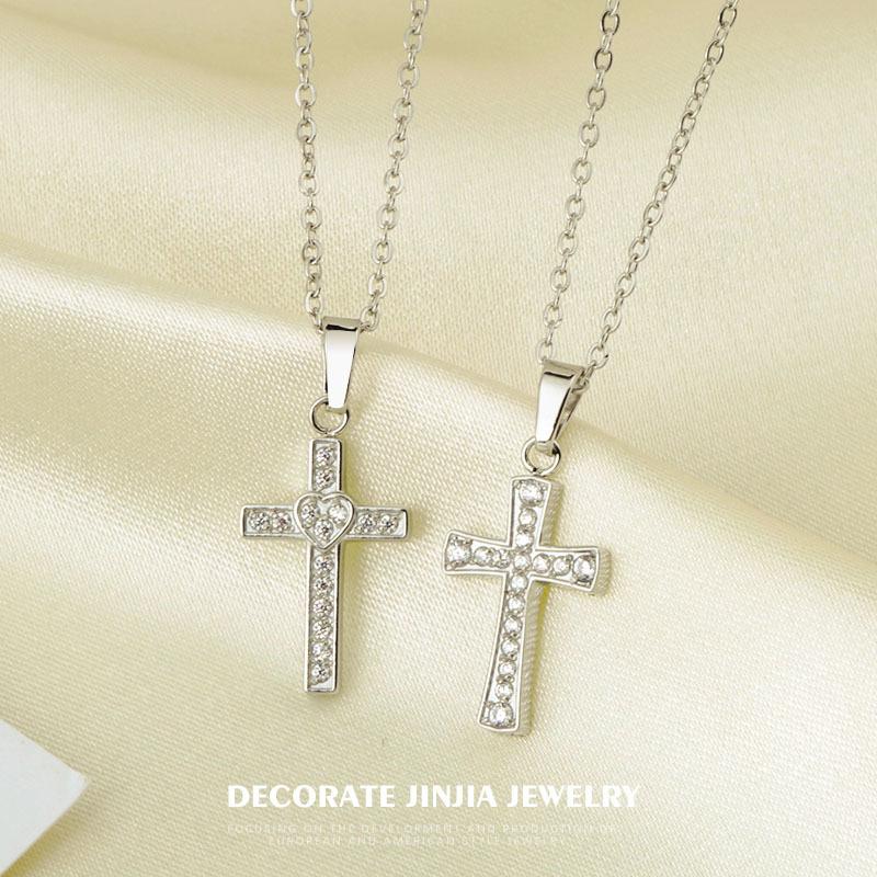 Cross Necklace Women's Summer Full Diamond Simple Versatile Premium Sense Clavicle Chain Light Luxury Micro-inlaid Zircon Necklace Titanium Steel