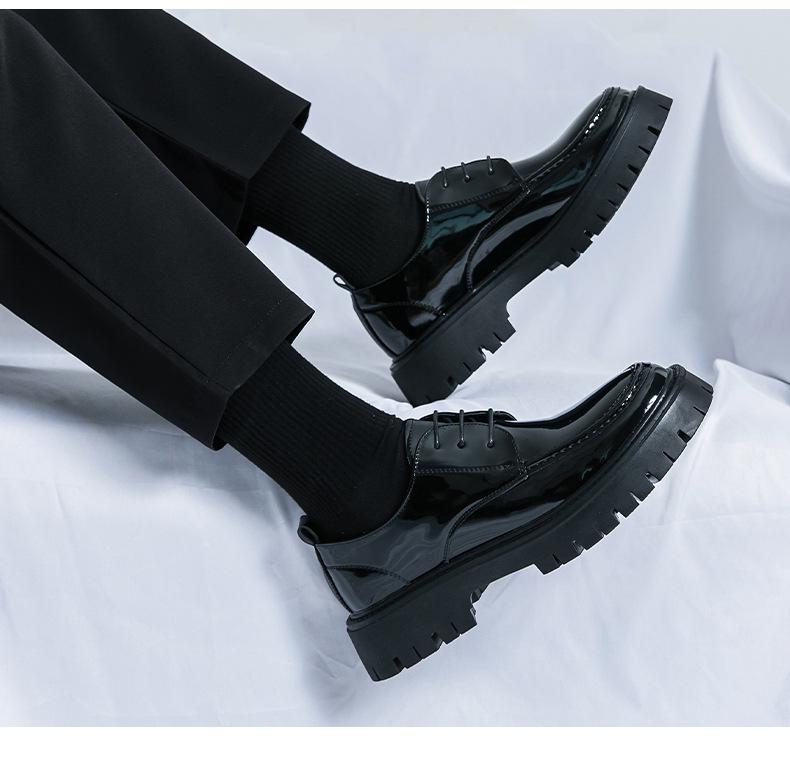 Мужские лоферы на шнуровке из лакированной кожи на толстой подошве, 2024: Стильные с большой головой, толстой подошвой для парикмахеров