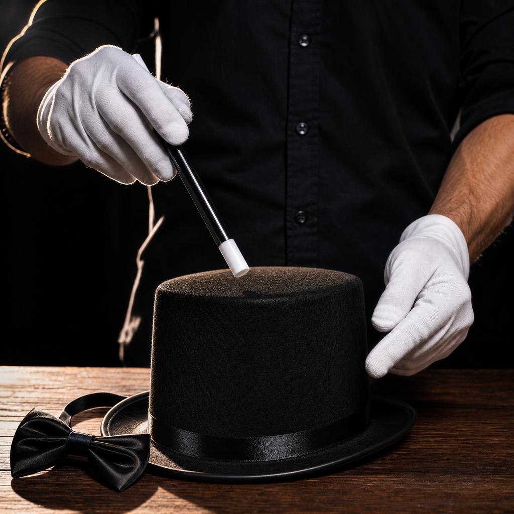 Halloween Magician Hat Tie Gloves Costume Accessory Set 530