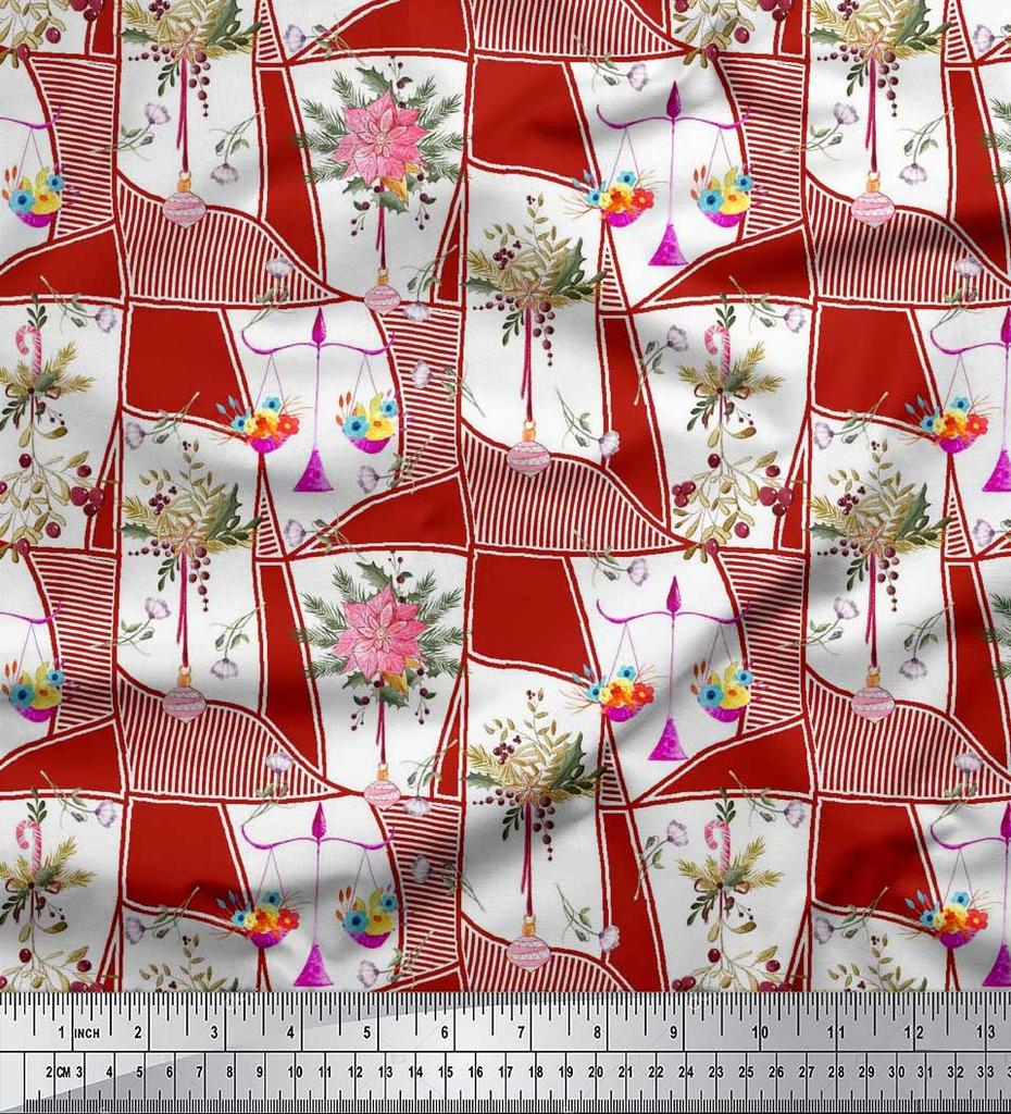 Soimoi Японская креп-сатиновая ткань с листьями, орнаментами и цветочным принтом пуансеттии, ткань по метрам 42 дюйма