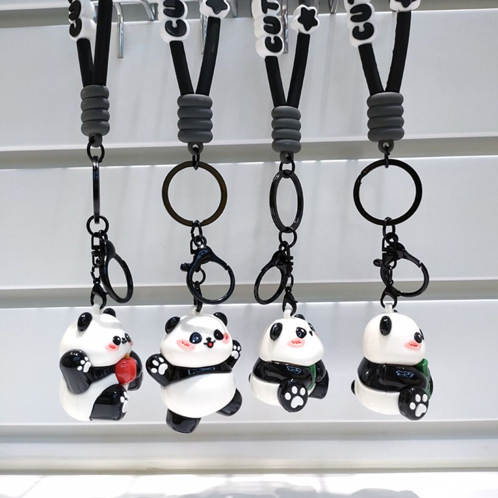Cute Panda Dolls Pendant Acrylic Car Key Ring Creative Panda Keychain Friends