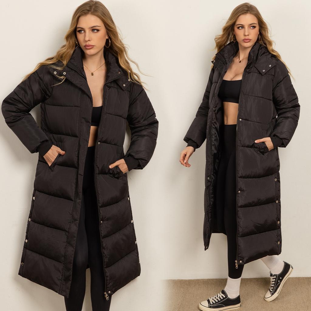 Knee-length cotton jacket women's winter new fashion slim down cotton hooded thickened cotton coat