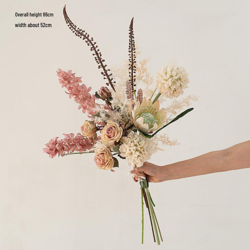 French Retro Handheld Artificial Flower Bouquet - Realistic Decorative Fake Floral Photography Props for Home Decor.