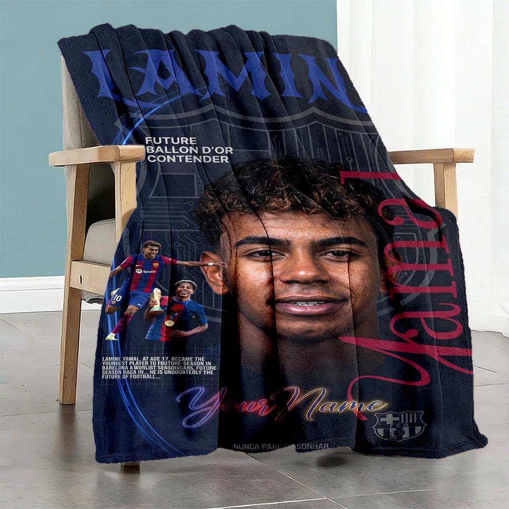 Lamin Yamal Personalized Text Blanket Throw Customizable Blanket Durable Comfort For Nap Office Bed Chair Allseason Use