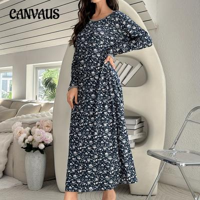 Пижама из молочного шелка, цветочное платье с круглым вырезом и длинным рукавом, женские платья, мягкое, приятное для кожи платье