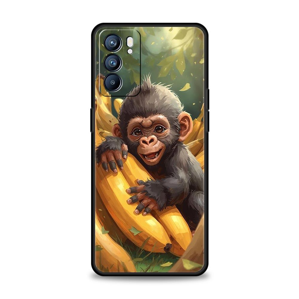 Чехол для телефона с обезьяной и бананом для Oppo A17 A31 A54 A57 A78 A79 A98 Find X5 X6 Reno 6 7 8 10 11 12 13 F Pro 5G Мягкий ТПУ Чехол Сумки