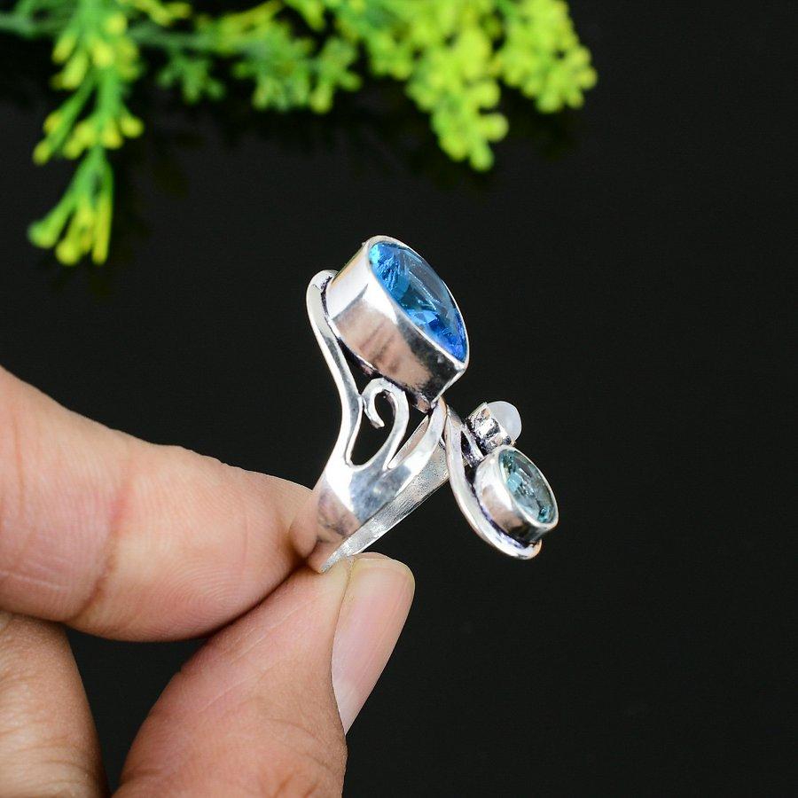 Swiss Blue Topaz Handmade 925 Sterling Silver Jewelry Ring Size 12 G3p54