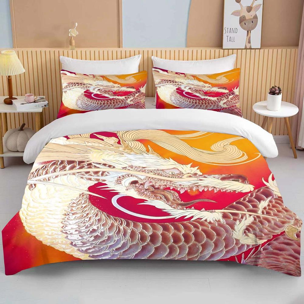 Комплект постельного белья с изображением китайского дракона, 3 предмета, двуспальная кровать размера «king size», комплект постельного белья из микрофибры или полиэстера, комплект постельного белья для спальни