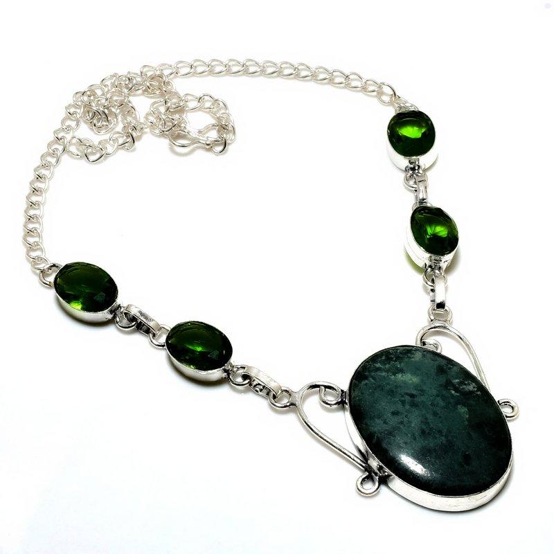 Kambaba Jasper Peridot Gemstone 925 Silver Plated Jewelry Necklace 18"