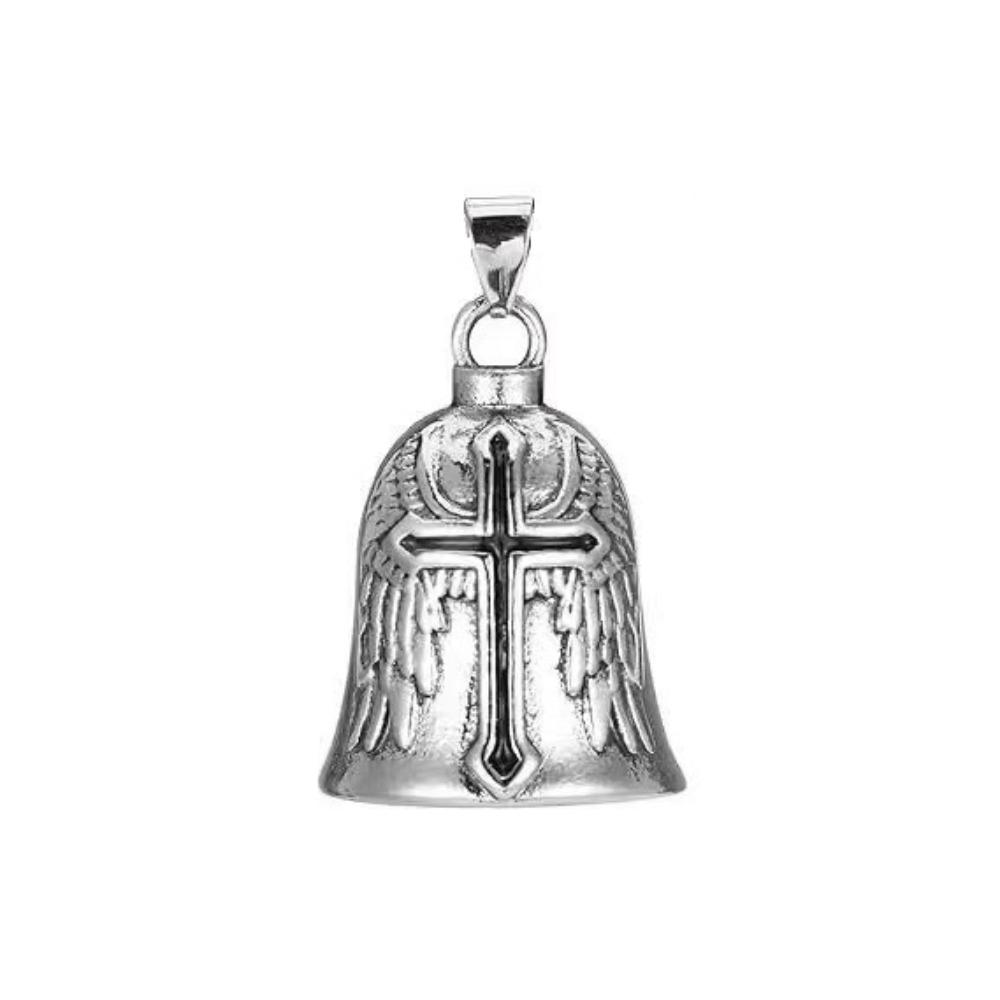 Vintage 3D Design Motorcycle Guardian Bell Retro Wing Design Cross Bell Punk Style Alloy Evil Spirit Trap Bell Men