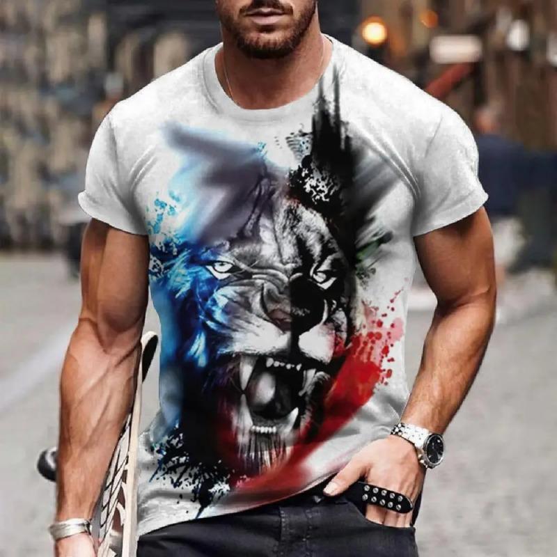 Мужская футболка с принтом в виде свирепого животного, 3D-принт, короткий рукав, мужская и женская модная повседневная спортивная рубашка, свободные быстросохнущие футболки