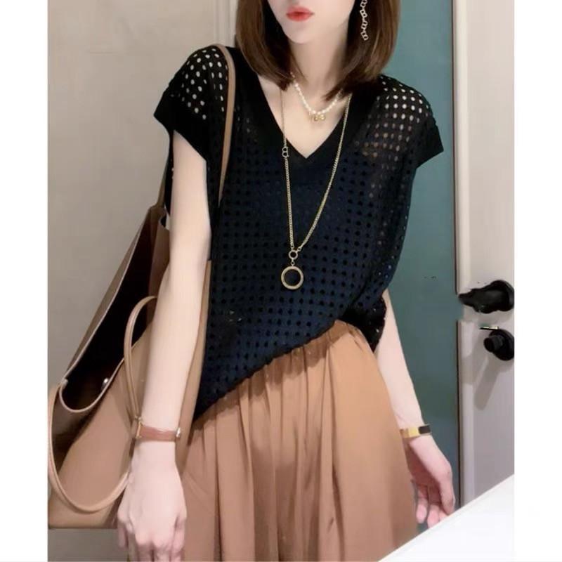 Ажурный жилет Трикотажная женская летняя новая модель с V-образным вырезом Sense Spice Girl Network Красный тонкий универсальный топ