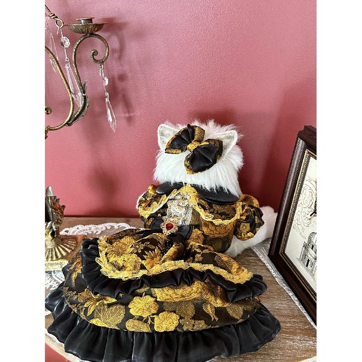 Trendy Vintage Handmade Pet Dog Clothes Luxury Black Gold Embroidery Print Party Dress For Small Medium Dog Puppy Outfits Skirts