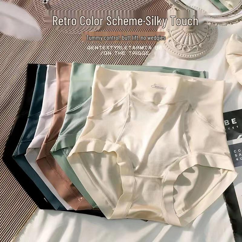 Бесшовные атласные трусы с высокой талией и контролем живота - Дышащие, ощущение обнаженности, удобные, женское белье с эффектом лифтинга бедер.