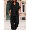 Women's Casual Sets Summer Cotton and Linen Short-sleeved Lapel Shirt Straight Trousers Two-piece Set