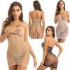 Women Fishnet Mini Tube Dress Rhinestone Mesh Stretch Bikini Cover Up Dresses